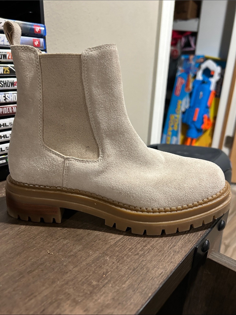 Steve Madden Cream Suede Chelsea Lug Bootie